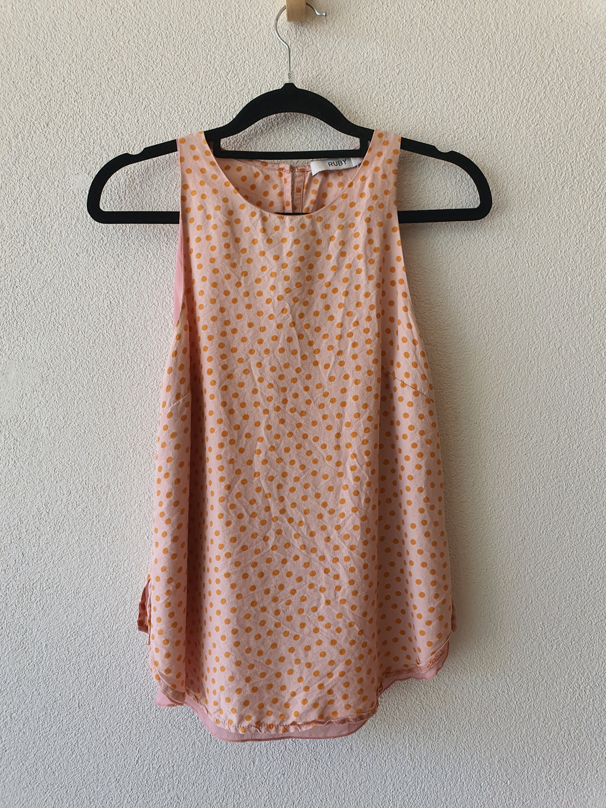 RUBY Pink &amp; Orange Polka dot sleeveless top 6