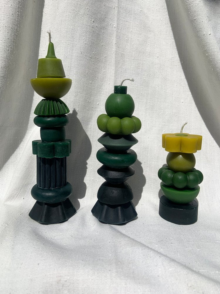 Poppy + Sage Sculptural Beeswax Stacking Candle, OCEAN + FOREST, Tall