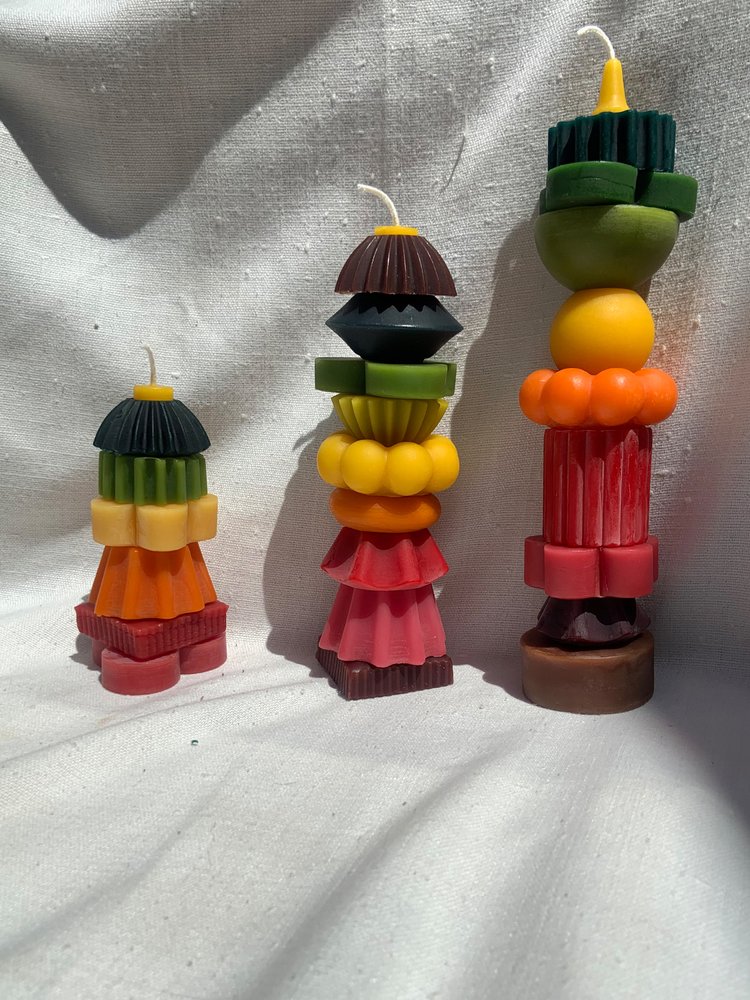 Poppy + Sage Sculptural Beeswax Stacking Candle, RAINBOW, Small